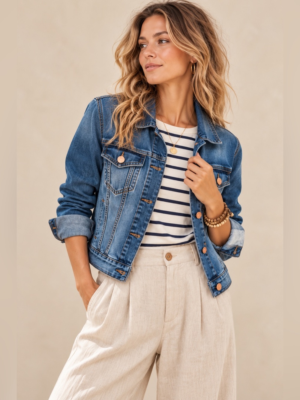 GUESS Los Angeles Denim Medium Wash Fitted Jean Jacket